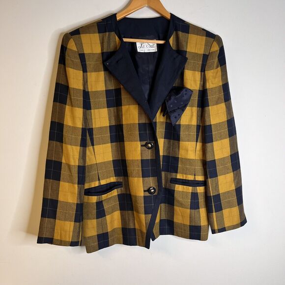 Le Suit Vintage Blue Yellow Oversize Blazer Jacket Pocket Square 23x27 - Picture 1 of 7